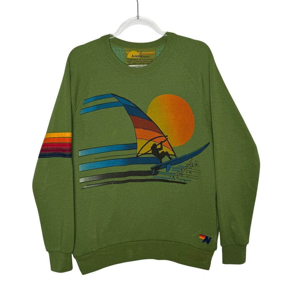 Early Aviator Nation Surf Sweatshirt Green Rainbow Windsurf Pullover Small